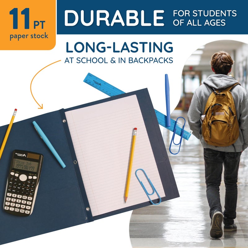 Blue Summit Supplies 50 Two Pocket Folders with Prongs Bulk, 3 Prong Folders with Pockets Bulk, Paper 2 Pocket, Designed for Office and Classroom Use, Assorted 5 Colors - Image 3